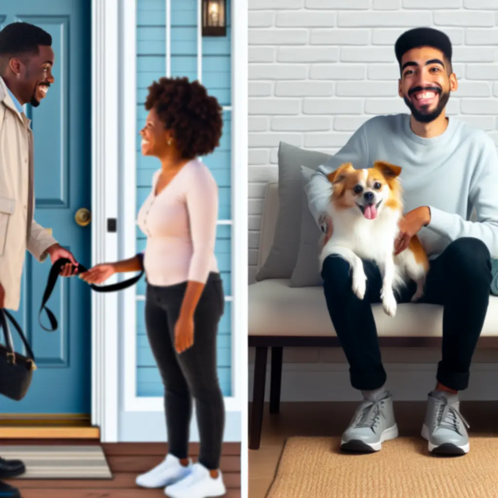 Klientka rozmawia z nianią opiekującą się psem