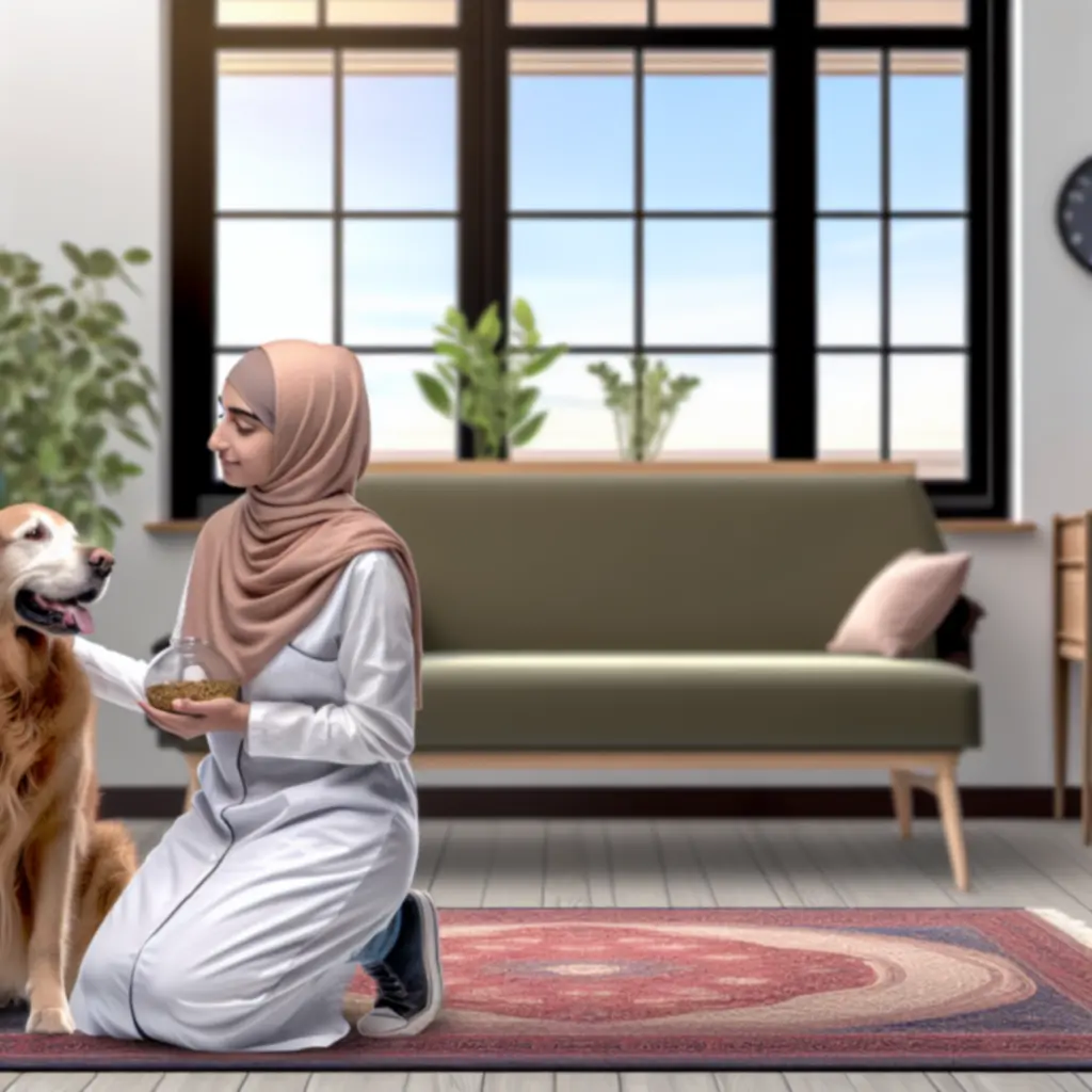 Niania opiekuje się psem w domowym otoczeniu