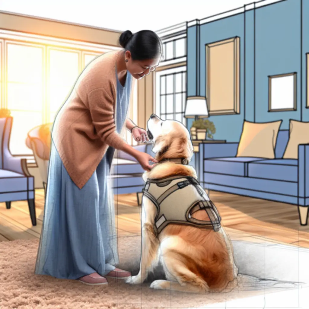 Opiekunka Petnoryxa delikatnie głaszcze starszego psa podczas spokojnego spaceru.